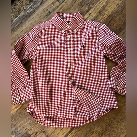 Ralph Lauren 4/4t long sleeve button down shirt red white check pattern - Picture 1 of 6